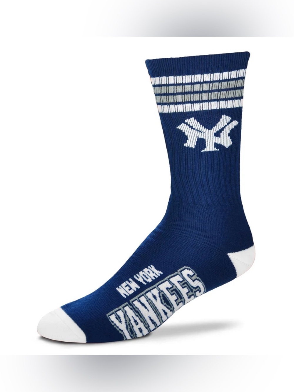 For Bare Feet New York Yankees 4 Stripe Deuce Crew Socks Large MLB Blue